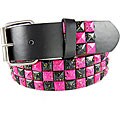 JK Belts Unisex 3-row Pink/ Black Studded Black Belt