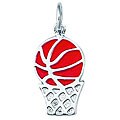 Sterling Silver Enamel Basketball in Hoop Charm
