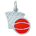 Sterling Silver Red Enamel Basket Ball and Hoop Charm