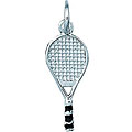 Sterling Silver Tennis Racquet with Black Enamel Stripes Charm