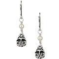 Silverplated Whimsical Cat and Pearl Earrings (4 mm)