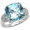 Silver Genuine Blue Topaz and Diamond Ring