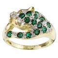 14k Gold Emerald and 1/10ct TDW Diamond Panther Ring (Size 6.5)