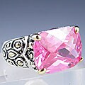 Two-tone Sterling Silver Pink CZ Bali Ring