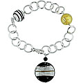 Silver Murano Glass and Onyx Bead Charm Bracelet