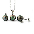 14k Gold Tahitan Pearl Necklace and Earrings Set (8-9 mm)