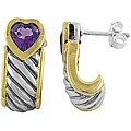 Two-tone Sterling Silver Amethyst Heart Earrings