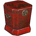 Birds and Flowers Painted Red Leather Trash Bin