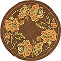 Handmade Floral Brown Wool Rug (3' Round)