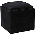 Black Microfiber Storage Ottoman with Tray