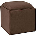 Dark Brown Microfiber Storage Ottoman with Tray