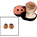 14k Gold Pink Ladybug Child's Earrings with Ladybug Box