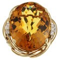 14k Gold Quilt-cut Citrine 1/10ct TDW Diamond Ring (Size 6)