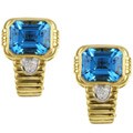 14k Gold Blue Topaz and 1/10ct TDW Diamond Earrings