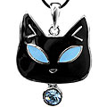 Pewter Tiffany Cat Blue Austrian Crystal Necklace