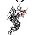 Pewter Falkor Dragon Red CZ Necklace