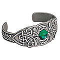 Pewter Celtic Shield Green Crystal Bangle Bracelet