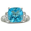 10k White Gold 1/8ct TDW Diamond Blue Topaz Ring