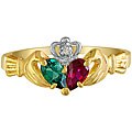 10k Yellow Gold Created Emerald and Ruby Claddagh Ring