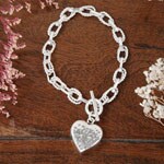 Sterling Silver Hammered Heart Tag Bracelet (Mexico)