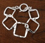 Sterling Silver Hammered Squares Link Bracelet (Mexico)
