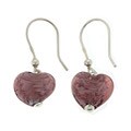 Genuine Murano Glass Purple Heart-shaped Earrings