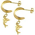 14k Gold Dolphin Dangle Hoop Earrings