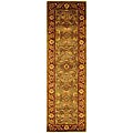 Handmade Taj Mahal Green/ Rust Wool Rug (2'3 x 10')