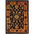 Handmade Taj Mahal Black/ Gold Wool Rug (2' x 3')