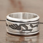Sterling Silver Tribal Kokopelli Spinner Band (Mexico)