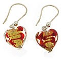 Murano Glass Gold and Red Heart Earrings