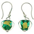 Murano Glass Gold and Green Heart Earrings