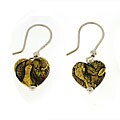 Murano Glass Gold and Green Swirl Heart Earrings