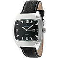 Peugeot Men's TV-shaped Silvertone Leather Watch
