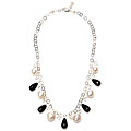 Sterling Silver Teardrop Onyx/ FW Pearl/ Crystal Necklace (10 mm)