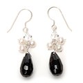Sterling Silver Onyx/ FW Pearl/ Crystal Earrings (4.5 mm)