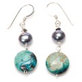 Sterling Silver Chrysocolla/ Pearl/ Crystal Earrings (7 mm)
