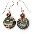 Sterling Silver Aqua Terra Jasper and FW Pearl Earrings (5.5 mm)