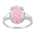 Sterling Silver Pink Opal and Baguette CZ Ring