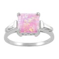 Sterling Silver Pink Opal and Baguette CZ Ring