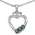 Silver Genuine Blue Sapphire 3-stone Heart Necklace