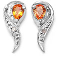 Silver Genuine Orange Sapphire and Diamond Earrings