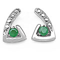 Silver Round Genuine Emerald Earrings