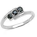 Sterling Silver Genuine Black Sapphire 3-stone Ring (Size 7)
