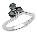 Sterling Silver Genuine Black Sapphire 3-stone Ring (Size 7)
