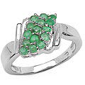 Sterling Silver Genuine Emerald Cluster Ring (Size 7)