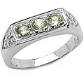 0.54ctw Genuine Green Sapphire 3-Stone Silver Ring