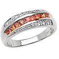 Sterling Silver Orange Sapphire and White Topaz Ring (Size 7)