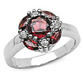 Sterling Silver Garnet and White Topaz Floral Ring