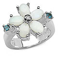 Sterling Silver Opal and Blue Topaz Ring